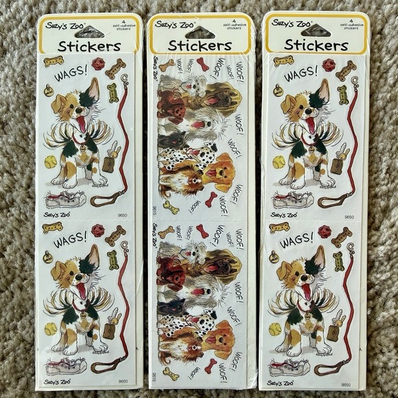 Suzy's Zoo Other - Vintage Suzys Zoo Stickers Puppy Dog Wags Woof Sealed Pack Lot Of 3 Sheets Rare
